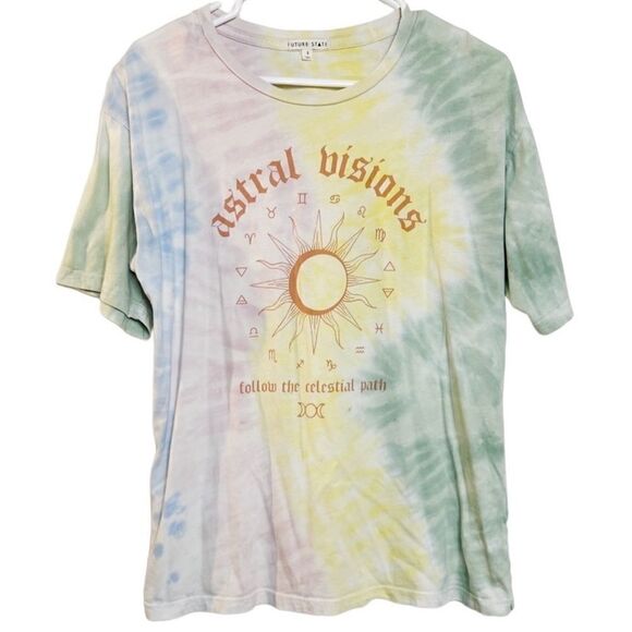 Future State Tie Dye Astral Visions Graphic Short Sleeve Shirt Yellow Small - Picture 1 of 6